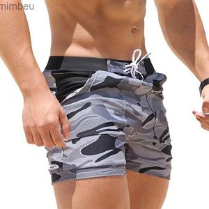 Shorts masculinos verão roupa de banho básica shorts natação tronco surf camo praia shorts com bolsos homens sexy roupa de banho 240226