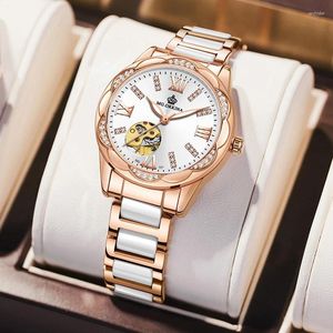 Relógios de pulso ORKINA Cerâmica Mulheres Relógios Luxuoso Marca Casual Diamante Feminino Relógio Mecânico Relógio Openwork Relogio Feminino Melhor Qualidade