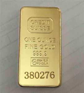 10 Stück nicht magnetische CREDITSUISSEIngot 1oz vergoldeter Goldbarren Schweizer Souvenirmünze Geschenk 50 x 28 mm mit verschiedenen Serienlasern 1765051