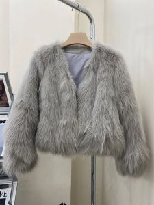 FUR 2023 Autumn moda Faux Fox Peur Coat Women Korea Moda Casacos de Pena quentes solteiros solteiros de Lady Party