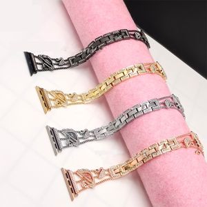 Pulseiras de relógio de diamante de metal com corrente de cisne de luxo para Apple Watch Bands 49mm 45mm 38mm 40mm 42mm 44mm Mulheres Bling Slim Glitter iwatch Series Ultra 9 8 7 6 5 4 3 SE