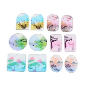 Necklaces 50pc Chinese Landscape Painting is Hazy in Color Jewelry Accessories Hand Made Earrings Connectors Diy Pendant Components Charms