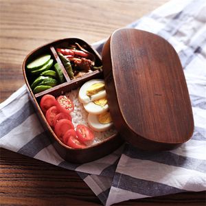 Japanische Bento-Boxen 3 Gitter Küche Holz Lunchbox Umweltfreundliche Naturholz-Sushi-Boxen Lebensmittelbehälter Geschirr Schüssel LT781