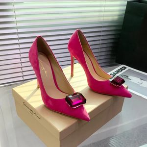 Buty ślubne Pumps 105 mm Dekoracja kryształowa wskazywane palce u stóp szpilki Obcasy Pumpy Skórzowa podeszwa zewnętrzna Kobiety luksusowe projektanci sukienka na imprezę