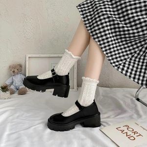 Dress Shoes 2024 Lolita Women's Black Square Heels Fashion Round Toe Mary Jane Women Outdoors Comfortable Leather Ladies