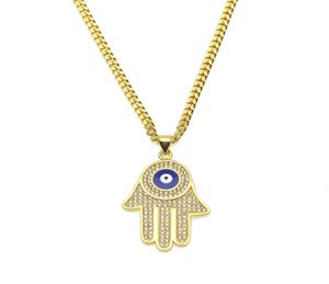 New Blue Evil Eye pendant necklaces Hamsa Hand of Fatima Charm Long Cuban chains For womenmen Hip Hop Fashion Jewelry4792993