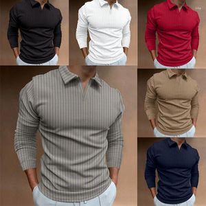 Polos Masculinos Outono E Inverno Casual Stripe POLO Camisa Moda Com Decote Em V Manga Longa Masculina