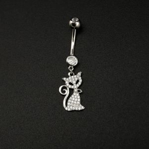 Anéis de joias corporais de prata esterlina 925, piercing de umbigo de gato, anéis de umbigo pendurados, zircônia, acessórios de decoração fofos para homens e mulheres