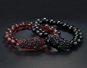 6st Lucky Feng Shui Pixiu Brave Troops Charms Blackgarnet Pomegranat Glaspärlor Elasticitet Armband9119835