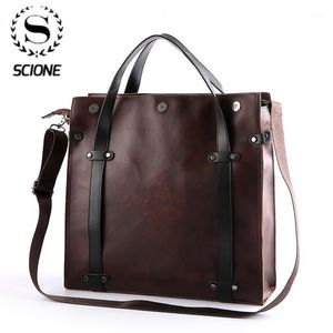 Scione Men's Trochę szalona konia pu skórzana torebka Business Office Bag vintage Vintage Messenger Torby