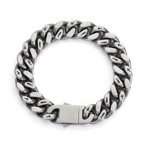 Engraved brushed stainless steel Cuban bracelet mens hip-hop titanium steel mens bracelet does not fade