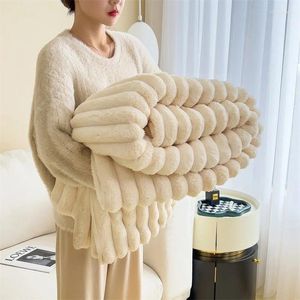 Blankets Winter Warm Blanket Skin-Friendly Bedspread Solid Striped Throw Sofa Air Conditioning For Bedroom