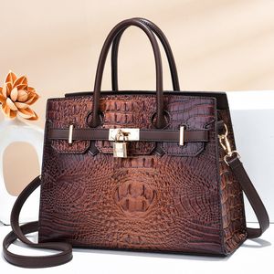 Großhandel Damen Umhängetaschen elegante geprägte Lederhandtaschen große Kapazität einfarbige Mode-Einkaufstasche einfache Atmosphäre Krokodilhandtasche 7518#