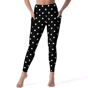 Aktywne spodnie czarne kropki Polka Legginsy Vintage druk jogi joga swobodnie elastyczne nogi damskie graficzne sport