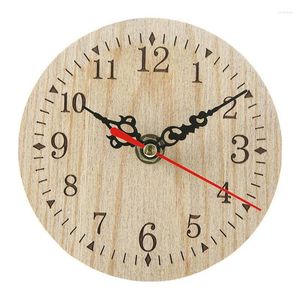 Wall Clocks Retro Vintage Style Wooden Round Small Desk Clock Quiet Numerals Quartz For Home Decoration Necessity