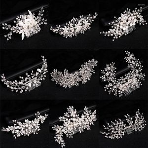 Hair Clips Luxury Crystal Pearl Flower Comb Headband Tiara For Women Bride Party Bridal Wedding Accessories Jewelry