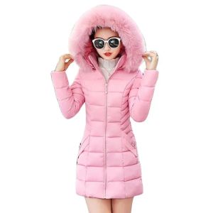 Parkas 2023 Inverno Parkas Women Giacca in padella in pelliccia da donna Giacca di cotone in pelliccia di cotone Slip Slip Spesso Spesso con cappuccio Pink femmina