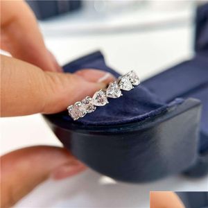 Bant Yüzük Tasarımcı Takı Aşk Row Diamond Ring Diamonds of Diamonds Sterling Sier kaplamalı 18K Altın Moissanit Drop Teslimat Dhhoa