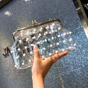 Axelväskor ins väska handväska klart transparenta gelé kopplar damer pärlpartyväska datum bolso mujer #30177k