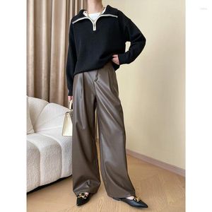 Pantaloni da donna 2024 Pantaloni da donna in pelle PU elasticizzati lunghi a vita alta pantaloni larghi Pantalon Fluide Femme