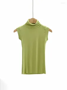 Women's T Shirts Women Sleeveless High Neck Top Roll T-shirt