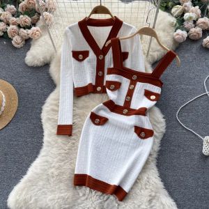 Fashion Women's Sweater and Dresses Two Pieces Sets Knits Hoodies Letters Long Sleeves Blouse Shirts Spring Fall Terry Sweaters sweatshirt Skirts Knitting Clothin