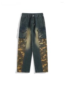 Jeans da uomo Trendy Brand Design di nicchia Splicing Camouflage High Street Hip Hop Pantaloni di jeans dritti casual versatili belli