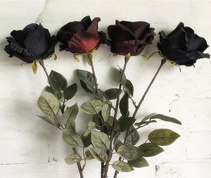 Large black Rose single branch silk Artificial flowers Long stem Australia roses fake Flower For el wedding decoration flores3326645