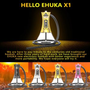 Ehuka original de uso duplo e cigarro árabe shisha e narguilé x1 60w kit eletrônico narguilé substituível vagem descartável Vape LED Light Light Display