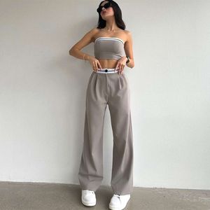 Women's New Spicy Girl Outwear Sports Tank Top with Contrast Color High Waist Wide Leg Pants Casual Set