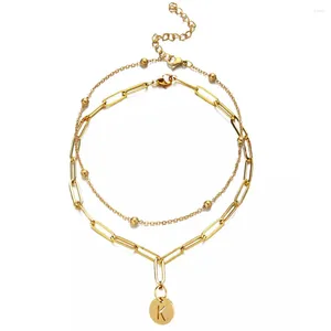 Braccialetti con ciondoli 2 pezzi / set Multistrato Catena quadrata in acciaio inossidabile Disco Lettera iniziale Moneta 26 Bracciale alfabeto per gioielli da donna