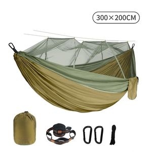 Doppelte Moskitonetz-Hängematte, 300 x 200 cm, Übergröße, für den Außenbereich, Anti-Mücken-Hängematte, Regenschirm-Tuch, Nylon, Anti-Überschlag, Camping 240222