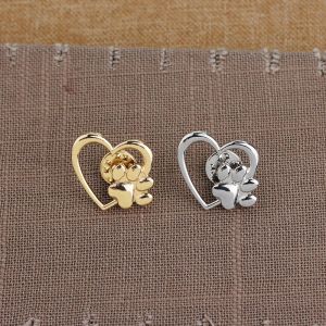 Silver Gold Color Love Heart Paw Lapel Pin Pet Paw Print and Pet Memorial Pins Jewelry Dog Cat Lover Gifts 2024226