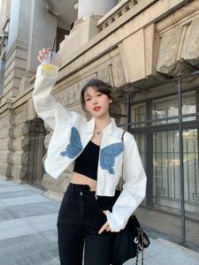 Women's Jackets White For Women Cropped Tops Butterfly Long Sleeve Zipper Casual Outwear Fashion Korean Y2k Coat 2024 Ropa Mujer