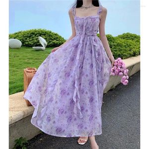 Casual Dresses Spaghetti Strap Boho V Neck Backless French Chic Sweet Dress A Line Women's Beach Floral Print Vestidos Drop