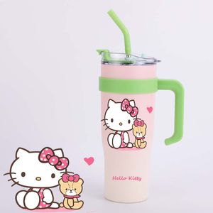 2024 new extremely cute and fashionable cartoon stainless steel cup 304 stainless steel insulated cup with large capacity and easy to carry 1250ml straw water cup