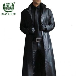 Herren Jacke Lange Kühle Wasserdichte Schwarz Pu Leder Trenchcoat Männer Zweireiher Plus Größe Oberbekleidung Herbst 3XL 240223