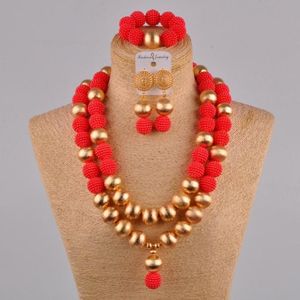 Contas de casamento africanas vermelhas 24 polegadas colar de pérolas simuladas conjuntos de joias de noiva nigeriano FZZ40228C