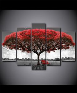 5 Piece HD Printed Canvas Art Black and White Red Tree målning väggbilder för vardagsrum modern väggkonst duk målning3806883