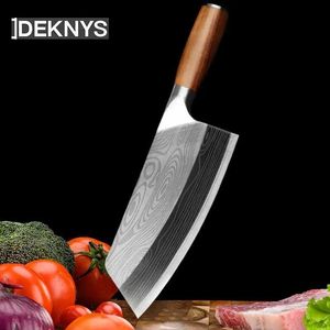 Kök knivar kök slaktkniv laser damascus japansk kock kniv rostfritt stål kniv kött klyver med trähandtag kock kniv q240226