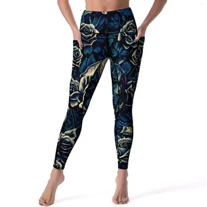 Pantaloni attivi Vintage Rose Floral Yoga Skull Stampa Leggings fitness Push Up Stretch Collant sportivi Design Legging Regalo di compleanno