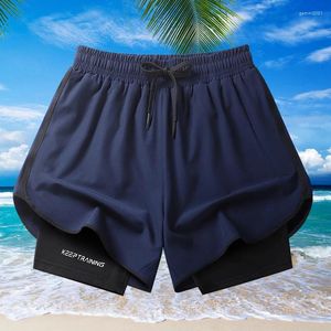 Mens shorts casual Men 2in1 Compression Fitness strandbottnar snabb torr träning jogging korta byxor för