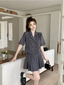 Duas peças vestido insozkdg blazer ternos mulheres manga curta mini saia plissada verão streetwear roupas conjuntos outfit