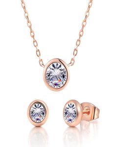 240S Rose Gold Plated Bezel Setting Zircon Pendant Necklace and Stud Earring Jewelry set For Women Russian Gold High Quality3668967