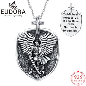 ネックレスEUDORA STERLING SIRE MICHAER ARCHANGEL PATRON SAINT NECKLACE VINTAGE SHIELD Cross Pendant Religious Jewelry Gift Men Women