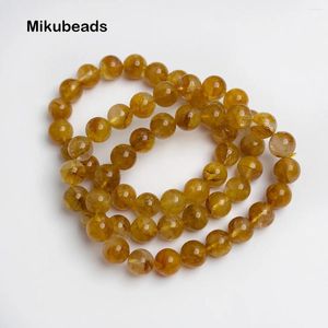 Lösa ädelstenar grossist naturliga 8mm 10 mm gul hematoid kvarts slät runda pärlor för att göra smycken armband halsband diy