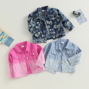 Pudcoco Toddler Jean Jean Jacket Judientfloral Print Button Button Lightweight Jackets for Infant Baby Boy Spring Outwear 240220