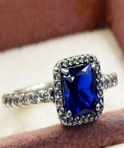 Alta qualidade 100% 925 prata esterlina anel de elegância atemporal com verdadeiro azul cristal claro cz estilo europeu jóias charm5935056