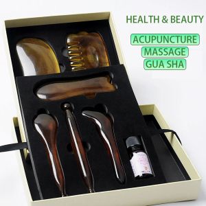 Massagegerät, 7-teilig, Schönheits-Luxus-Set, Naturharz, Massage-Schabbrett, Universal-Gua-Sha-Werkzeug für den ganzen Körper, Augen-Kiefer-Lift für Frauen