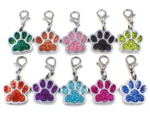 Halsband 50st/Lot Colors Bling Bear Dog Paw Print med hummerlås DIY Hang Pendant Charms Passar för nyckelringar smycken